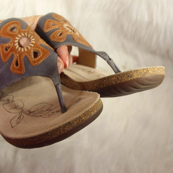 Josef Seibel Women's Leather Thong Sandals EU 37 Gray Floral Style #78809 READ - Picture 10 of 15